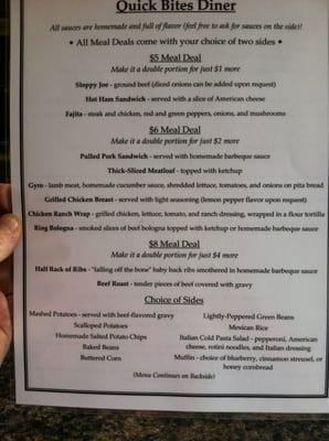 Page one of current menu