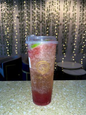 Sparkling Strawberry with Strawberry Popping Boba (added on)