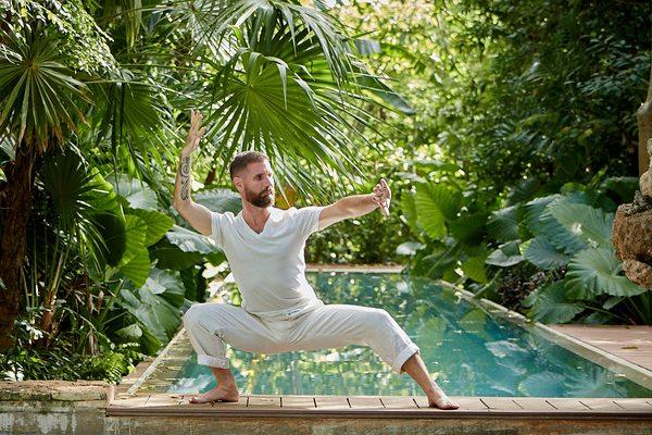 Tai Chi by the pool on retreat ing the Yucatan, Mexico, 2021.