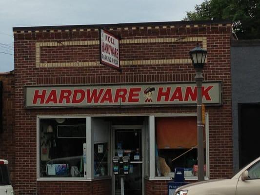 View of Noll Hardware from the sidewalk in front of the store.