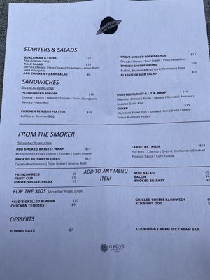 Poolside menu as of 3/16/2021