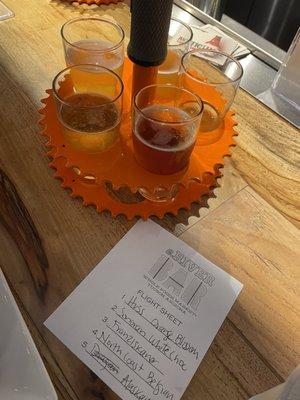 Beer flight (five 4 oz glasses) $10