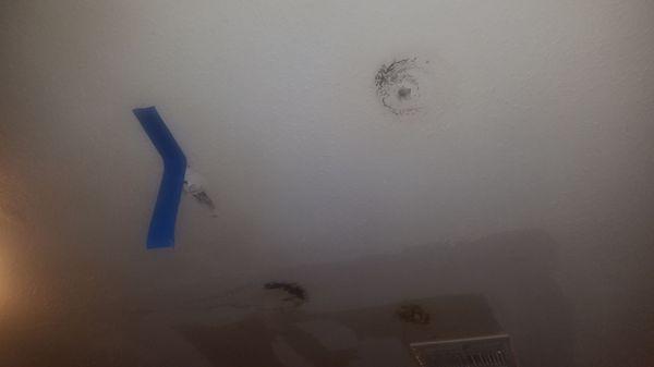 Holes in ceiling dripping with water