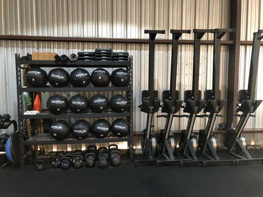 Abmats, Wallballs, Kettlebells, and Rowers