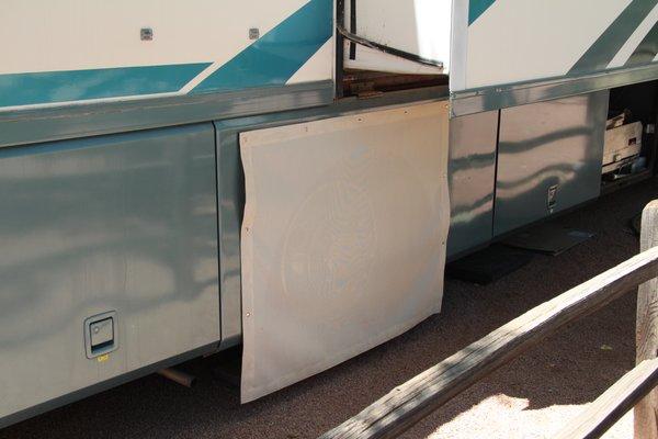 I provided the material, but Dora sewed these wheel covers for my motorhome.