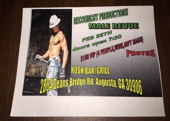 Male Revue 2/25/2017. $10 in advance. $15 at the door