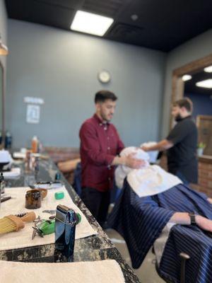 Straight Razor Shaves, Hot Towel Shaves, and the Minty Hangover Treatment (which is our men's facial treatment).