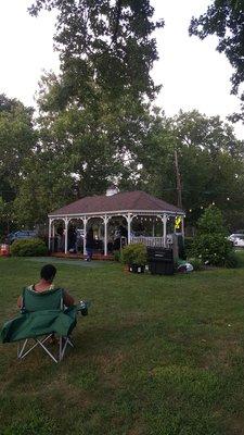 Gazebo with band ready to play