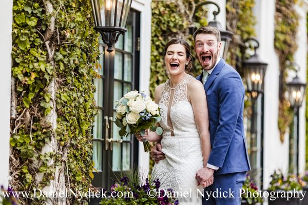 Bride & groom laughing at David's Country Inn