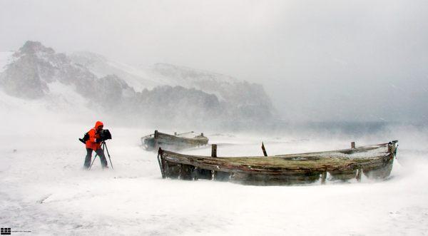 Filming on Deception Island, Antarctica.