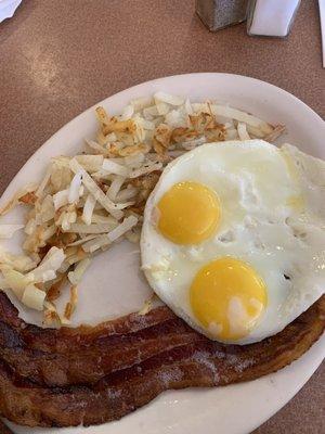 Hash browns, eggs and bacon combo