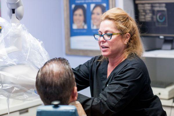 A dental patient having his teeth checked.