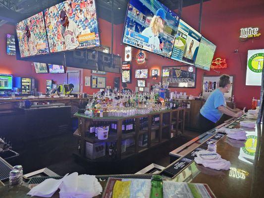 The picture on the bartender and all the huge selection of wine they're alcohol