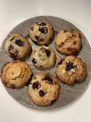 Here's some of the scones I bought to take home from Moon Water Cafe in Appleton WI.   I guess they make these for large orders too.