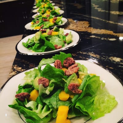 Dinner party salad course : Bibb mango avocado candied pecan