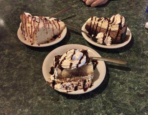 Tiramisu (front), Lemon Mascarpone Berry Cake (back left), Chocolate Mousse Cheesecake (back right)