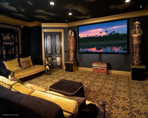 Have fun with your designs! This Egyptian Themed Home Theater is both fun and functional!