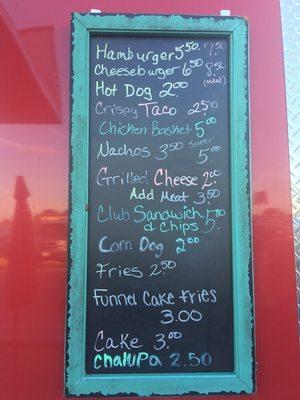 The amazing food menu at the food trailer on site!