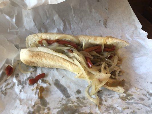 Huge Italian sausage with pepper and onions- really good