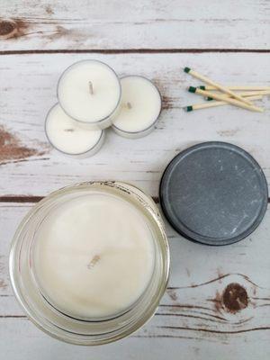 Mason jar candles + tea light candles! All soy wax