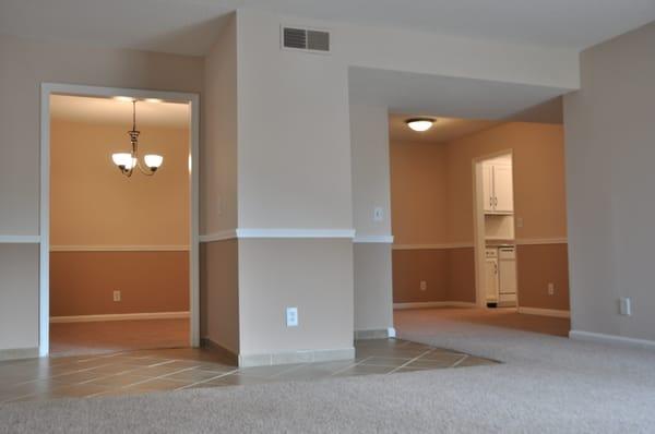 Large and small dining areas as seen from the living room