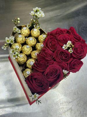 Heart half roses half chocolate