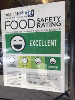 Excellent food safety rating