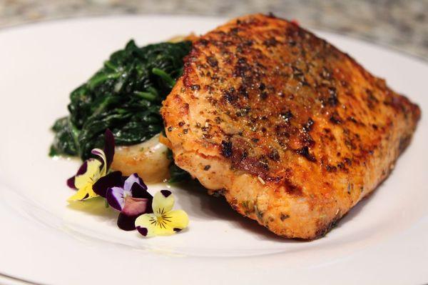 Seared Salmon, Sautee Spinach & shrimp