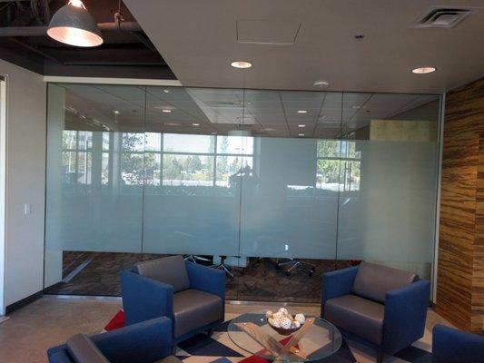 Photo of a CWS installation of frost on an office conference room.