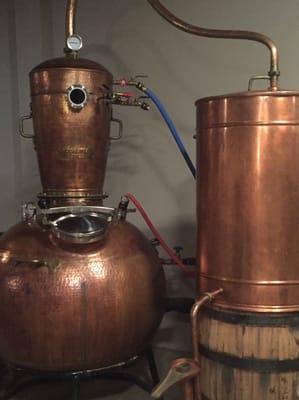 The copper still is used for rum batches then aged in bourbon barrels