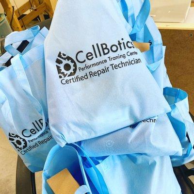 Goodie take home bags, CellBotics T-Shirts and Certificates ready to go! #cellphonerepair #training #cellbotics