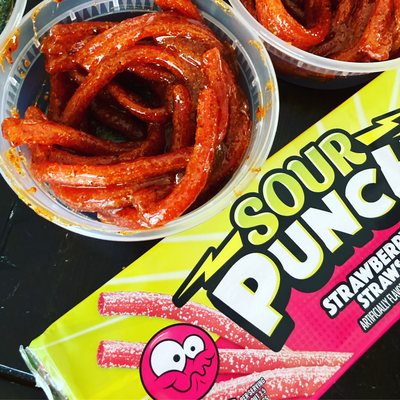 Strawberry sour  punch straws.  With CHANGA MOY