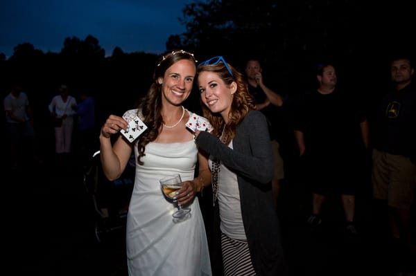 Happy Bride with her friend, and souvenir Card.