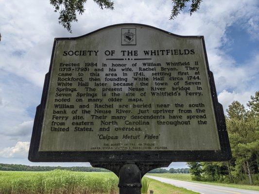 Society of the Whitfields Historical Marker