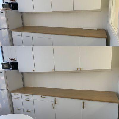 Kitchen cabinet door handle installation