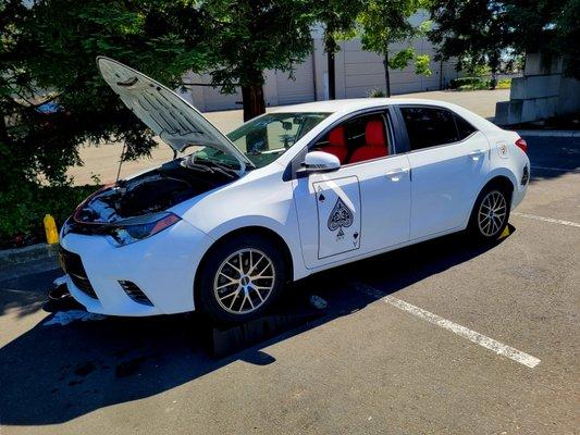 Busy customer asked for job to be done at his job site. Customer satisfied,  as he was able to get car serviced while he worked.