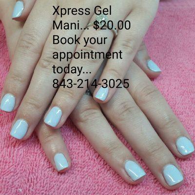 Xpress gel Mani $20 all month long... Book your appointment.