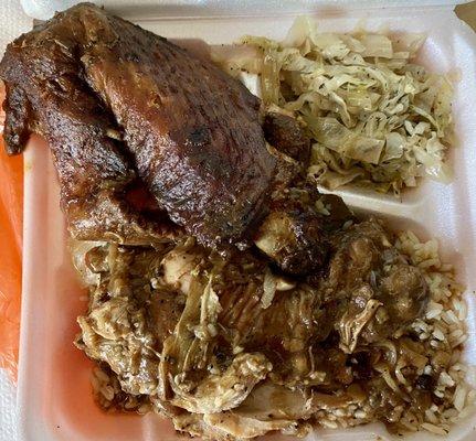 Turkey wings, rice, and cabbage