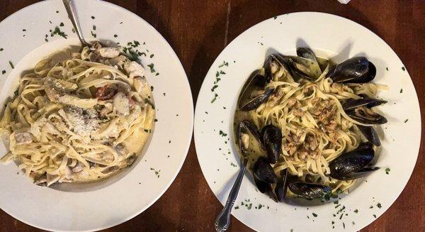 Spicy chicken Romano, Linguine with clams and mussels