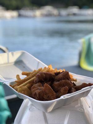 You have to try the chicken fingers at the Dockside Cafe at Grider Hill (Safe Harbor Marina). Possibly the best chicken fingers ever