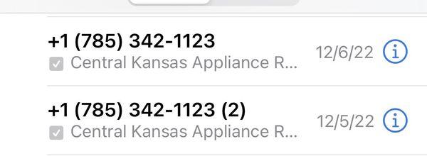 Communication with Central Kansas Appliance