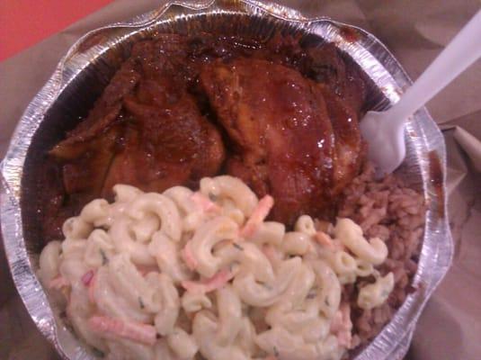 Stew Chicken w/ Rice and Peas and the FAMOUS MACORRONI...