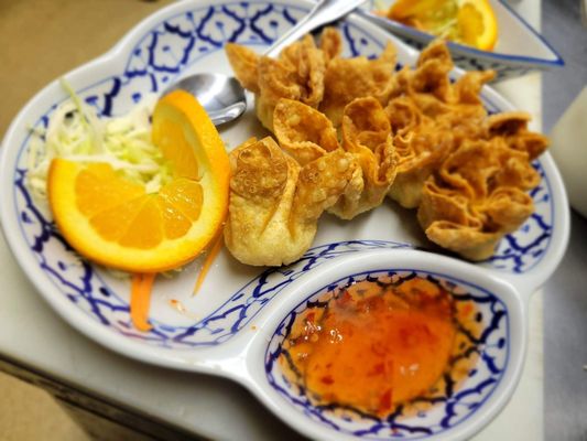 Crab Wonton- imitation crab meat with top rated cream cheese serve with sweet chili sauce