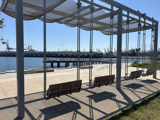 Swinging Benches facing harbor