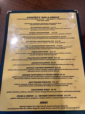 Menu (as of April 2023)