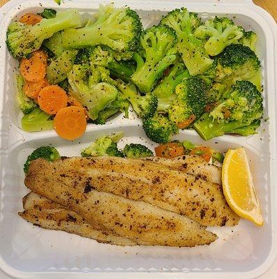 2 piece catfish and veggies.