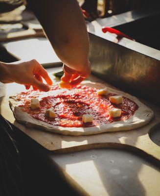 assembling one of our pies