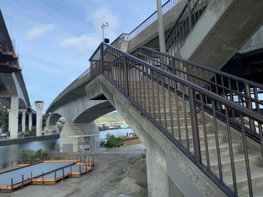 Stairs from Harbor Island leading up to the bridge.