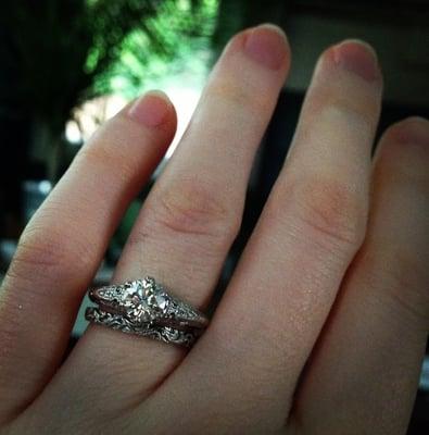 My engagement ring and wedding band, both from Aurum.