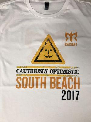 Front of our Ragnar South Beach shirts printed by Helinger Advertising.